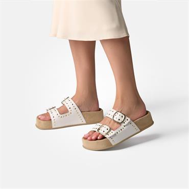 Paul Green 2 Strap Studded Mule Sandal - Off White Gold